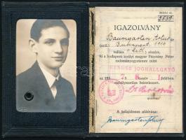 1937 Budapesti Kir. M. Pázmány Péter Tudományegyetem fényképes diákigazolványa
