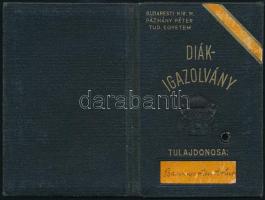 1937 Budapesti Kir. M. Pázmány Péter Tudományegyetem fényképes diákigazolványa