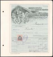 1910 Bp., Egyházfelszerelő és Oltárépítő Műintézet Hausner Frigyes díszes fejléces számlája, okmánybélyeggel, papírra ragasztva, körbevágva