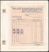 1947 Szeged, Árkyné Barakonyi Rózsi Seprűkötő Üzeme fejléces számla, okmánybélyegekkel, papírra ragasztva