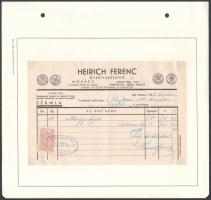 1943 Mohács, Heirich Ferenc Gyertyakészítő fejléces számlája okmánybélyeggel, papírlapra ragasztva