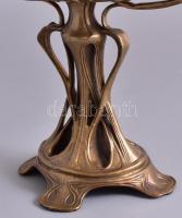 Szecessziós stílusú asztali kínáló, fajansz és réz elemekből, kis kopásnyomokkal, 32×26 cm