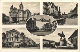 1940 Kolozsvár, Cluj; bevonulás, Erdély visszatér díszkapu magyar címerrel és zászlókkal, Minerva biztosító / entry of the Hungarian troops, decorated gate, insurance company