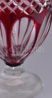 Kétrétegű bordó-átlátszó üveg váza, hámozott, m: 29 cm