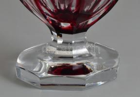 WMF kétrétegű bordó-átlátszó üveg váza, jelzett, hámozott, apró hibákkal, m: 29 cm