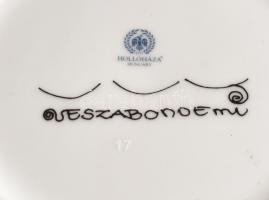 Hollóházi Vészabó Noémi porcelán bonbonier, matricás, jelzett, hibátlan, m: 4,5 cm, d: 11,5 cm