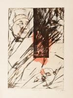 Rátkai György (1940-2009): Társaságban. Rézkarc, papír. Jelzett, számozott (4/25), 46x31,5 cm