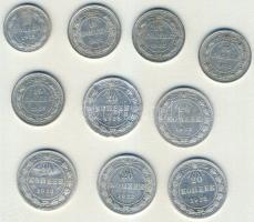 Oroszország/Szocialista Szövetségi Szovjet Köztársaság 1922. 10k Ag (1x), 15k Ag (4x), 20k Ag (5x) T:2-,2/3 Összesen 10db Ag!