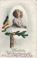 1915 Herzliche Weihnachtswünsche! / WWI Austro-Hungarian K.u.K. military art postcard with Christmas greeting and flags. L&P 5720. + K.u.K. Armeepostdirektion Nr. 4. (EB)