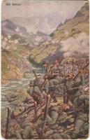 1918 Am Isonzo / WWI Austro-Hungarian K.u.K. military art postcard, Italian front. G.G.W. II. Nr. 144. + K.u.K. Infanterieregiment No. 34. 2. Feldkompagnie (kopott sarkak / worn corners)