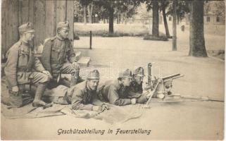 Geschützabteilung in Feuerstellung / WWI Austro-Hungarian K.u.K. military, machine gun in firing position. Verlag v. Alex. J. Klein (EK)