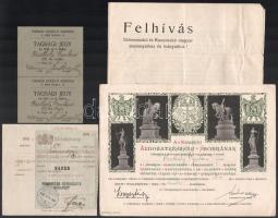1915 Bp., A Feministák Egyesületének tagsági jegye két félévre, valamint egyéb az egyesülettettel kapcsolatos okmányok (levelek, elismervény, felhívás)