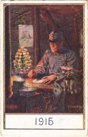 Weihnachten 1915 / WWI Austro-Hungarian K.u.K. military art postcard with Christmas greeting s: Kuderna + K.u.K. Feldhaubitzregient Nr. 32. Batterie Nr. 4. (EB)