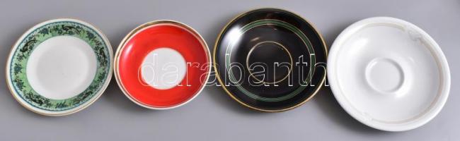 4 klf porcelán kávéscsésze aljjal, Zsolnay, Alföldi, Hollóházi és Schlaggenwald jelzésekkel, kézzel ...