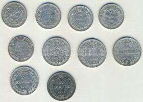 Oroszország/Szocialista Szövetségi Szovjet Köztársaság 1922. 15k Ag (5x), 20k Ag (5x) T:2-,2/3 Összesen 10db Ag!