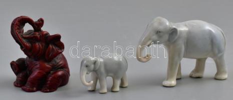 3 db elefánt figura, 2 db porcelán + 1 db műgyanta, jó állapotban, m: 2,5-5 cm