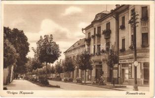 Kaposvár, Kossuth utca, virágos város, Húscsarnok, dohány és szivar üzlet