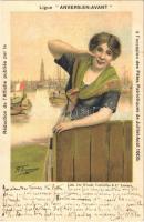 1905 Ligue Anvers-en-Avant a loccasion des Fetes Patriotiques de Juillet-Aout 1905 / Belgian patriotic propaganda. Lith. De Windt-Verfaillie & Co. litho s: H. Timmermans (szakadás / tear)