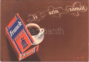 1947 Íz - szín - zamat. Franck cikóriakávé reklámja. Budapesti Árumintavásár / Hungarian chicory coffee advertising card s: Macskássy (EB)