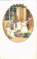 Gyerekek karácsonykor / Children art postcard, Christmas. M.M. Nr. 1206. s: P. Ebner
