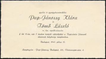 1943 Esküvői meghívó, jó állapotban