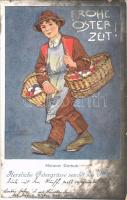 1910 Frohe Osterzeit! Meraner Eierbub. Herzliche Ostergrüsse sendet aus Meran (Südtirol) / South Tyrolean folklore art postcard from Merano with Easter greetings and egg boy. Verlag v. Julius Scheibein s: Altwirth (fl)