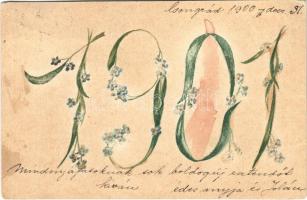 1901 Boldog Újévet! / New Year greeting art postcard. Art Nouveau, floral (fl)