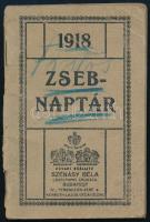 1918 Zsebnaptár. Bp., Szénásy Béla-ny., kissé kopott borítóval, az elülső borító ceruzás bejegyzéssel.