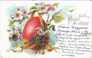 1902 Húsvéti üdvözlet / Easter greeting art postcard, floral, litho (EK)