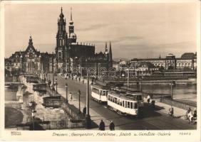 1951 Dresden, Georgentor, Hofkirche, Schloß u. Gemälde-Galerie / gate, church, castle, art gallery, bridge, tram (EK)