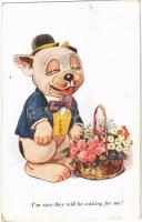 Im sure they will be waiting for me! Bonzo Dog art postcard. A.R. & Co. 1724/1. (Rb)