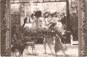 1911 Les Noceurs a Ostende / Die Zecher in Ostende / Lady art postcard. Salon 1911. s: Camille N. Lambert