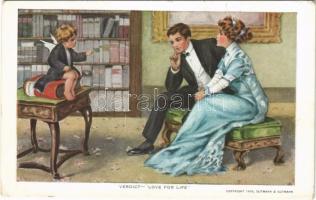 1912 Verdict - Love for Life. Lady art postcard, romantic couple. Gutmann & Gutmann (EK)