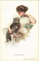 "Leisure Moments" Lady art postcard, cat. Reinthal & Newman No. 199. s: Harrison Fisher