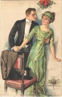 1915 Embracing the opportunity Lady art postcard, romantic couple. The Knapp Co. H. Import No. 319. s: T. Earl Christy (EK)