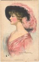 1914 Constance Lady art postcard. R.C. Co. 1436. s: Clarence F. Underwood
