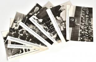 cca 1970 Vegyes sajtó fotó tétel, 7 db, rajta Brezsnyev, Kádár János, Lázár György és mások, nyomtatott feliratozással, az egyik fotó sarkán törésnyommal, 18x23 cm