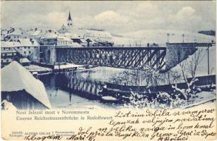 1899 (Vorläufer) Novo mesto, Rudolfovo; Novi zelezni most v Novemmestu / Eiserne Reichsstrassenbrücke in Rudolfswert / new railway bridge in winter