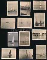 cca 1950 Balatoni vitorlások, 12 db fotó, 3,5×5 és 6×4 cm