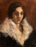 Jelzés nélkül, feltehetően 1920-40 között működő ismeretlen magyar festő alkotása: Gombaszögi Ella (1898-1951) színésznő portréja. Pasztell, karton. 48x37 cm