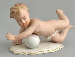 Wallendorf porcelán puttó, kézzel festett, jelzett, kis kopásnyomokkal, h: 16 cm
