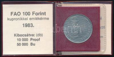 1983. 100Ft Cu-Ni &quot;FAO - Több gabonát a világnak&quot; bordó műbőr tokban, tanúsítvánnyal + 1984. 20Ft Cu-Ni &quot;FAO - Védd az erdőt&quot; + 100Ft Cu-Ni &quot;FAO - Ha kivágod, ültess is&quot; T:1 Adamo EM72, EM80, EM81