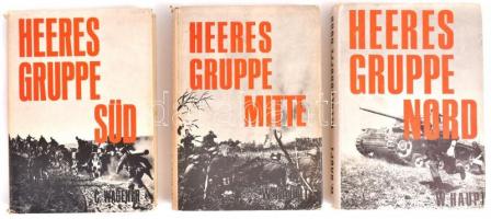 Werner Haupt, Carl Wagener: Heeresgruppe sorozat 3 kötete: Nord, Mitte, Süd. Bad Neuheim, Podzun Verlag, 1968 vagy é.n. Egészvászon kötésben, kissé szakadt védőborítóval.