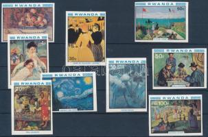 1980 Francia impresszionizmus vágott sor + vágott blokksor (2 stecklap), French impressionism imperf. set and block set (on 2 stock cards) Mi 1059-1067 B + Mi 90-93 B