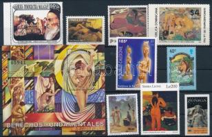 Nude paintings 33 stamps + 2 blocks from overseas countries on 3 stock cards, Aktfestmény motívum 33 db bélyeg + 2 blokk tengerentúli országokból 3 stecklapon