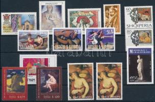 Nude paintings 33 stamps + 2 blocks from overseas countries on 3 stock cards Aktfestmény motívum 33 ...