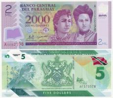 Paraguay 2008. 2000G + Trinidad & Tobago 2021. 5$ T:I Paraguay 2008. 2000 Guaranies + Trinidad & Tobago 2021. 5 Dollars C:UNC