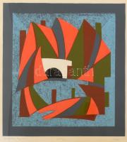 Hegyi György (1922-2001): Szentendrei házak, 1985. Szitanyomat, papír, jelzett. Művészpéldány EA XV/XV számozással. Üvegezett fa keretben. 41,5×38 cm