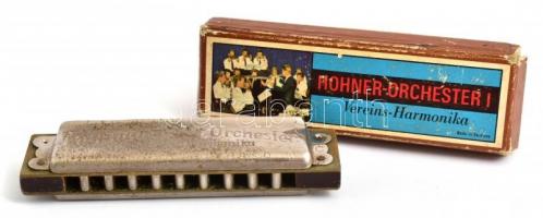 Hohner szájharmonika, eredeti kopott dobozban, kopott, h: 10x2,5 cm