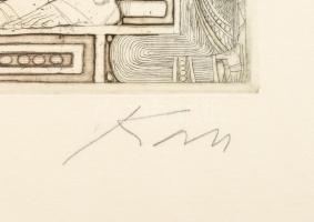 Kass János (1927-2010): Törvény. Rézkarc, papír, jelzett. Művészpéldány AP jelzéssel. Üvegezett fa k...